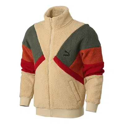 Puma Retro Block Sherpa Jacket 'brown Red Green' In Neutral