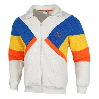 Puma Retro Block Sherpa Stand Collar Colorblock Lamb's Wool Casual Jacket Gray In White