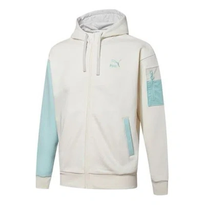 Puma Retro Colorblock Knit Hooded Logo Jacket White
