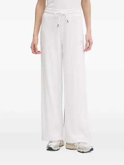 Puma Ribbed Drawstring-waist Trousers In White