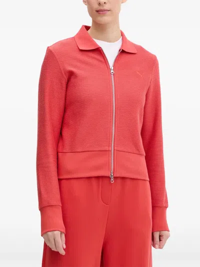 Puma Ribbed-knit Zip-up Jacket In Red