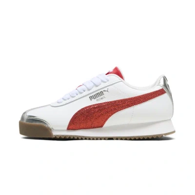 Puma Kids' Little Girls' Roma Casual Sneakers From Finish Line In White-for All Time Red- Silver