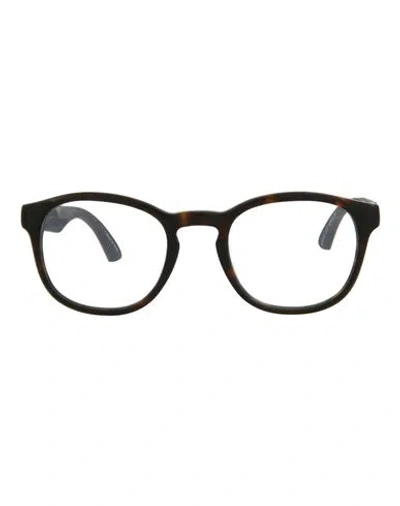 Puma Round-frame Acetate Optical Frames Eyeglass Frame Brown Size 49 Acetate, Tanned Leather, Plasti In Black