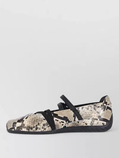 Puma Round Toe Snake Print Rubber Sole Ballerinas In Black