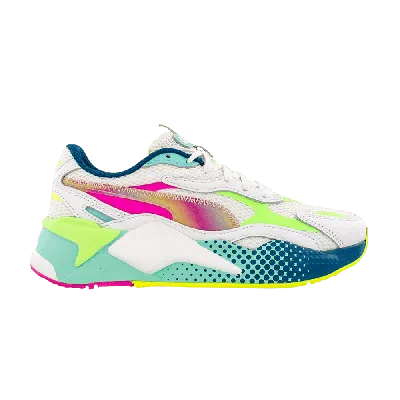 Pre-owned Puma Rs-x3 Wave Racer Big Kid 'white Elektro Green'