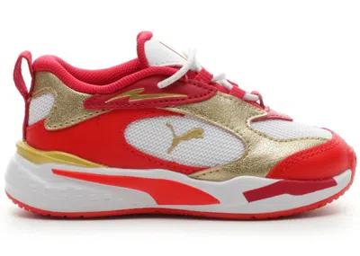 Pre-owned Puma Rsfast Glitz Sneakers In White/high Risk Red/team Gold
