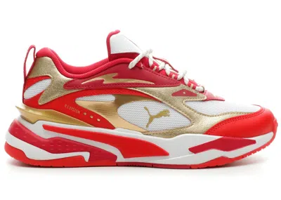 Pre-owned Puma Rsfast Glitz Sneakers In White/high Risk Red/team Gold