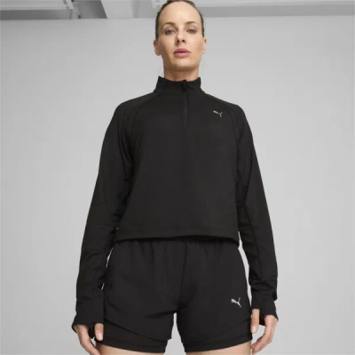 Puma Run Cloudspun Women's Quarter-zip Top In Black
