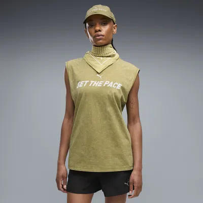 Puma Run Culture Women's Relaxed Washed Sleeveless T-shirt In Brown