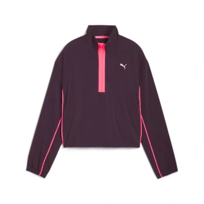 Puma Run For Her Women's Woven Half-zip In Midnight Plum-sunset Glow