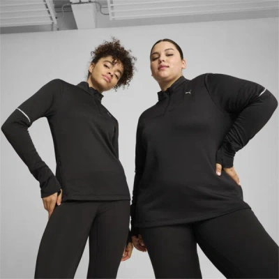 Puma Run Grid Fleece Half-zip Top Women In Black