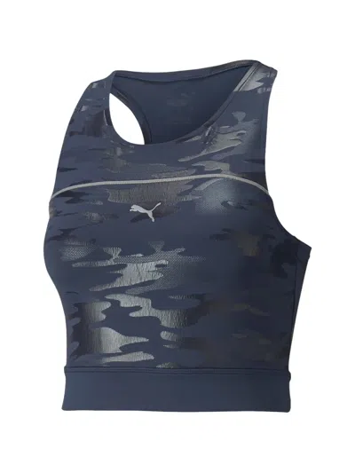 Puma Run High Camouflage-print Crop Top In Blue