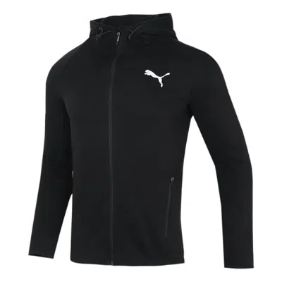 Puma Running Sports Training Knit Hooded Logo Jacket Black