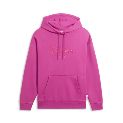 Puma Script Logo Women's Hoodie In Magenta Gleam