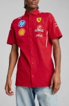 Puma Scuderia Ferrari 2025 Team Short Sleeve Stretch Cotton Poplin Button-up Shirt In Red