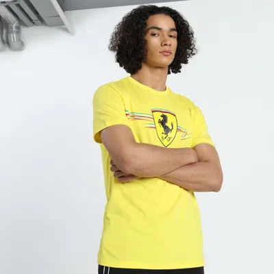 Puma Ferrari Race Big Shield Cotton Graphic T-shirt In Yellow