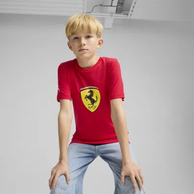 Puma Scuderia Ferrari Race Colored Big Shield Big Kids' Tee, Size S In Red