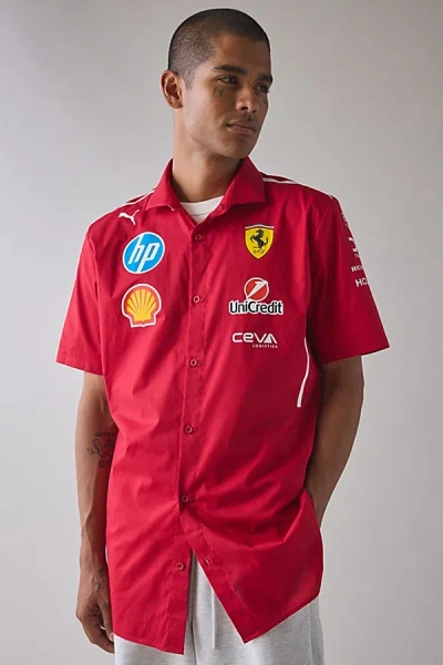 Puma Scuderia Ferrari Racing Team Graphic Shirt Top In Dark Cherry, Men's At Urban Outfitters In Red
