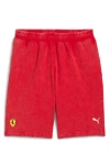 Puma Scuderia Ferrari Sportswear Logo Cotton Sweat Shorts In Red