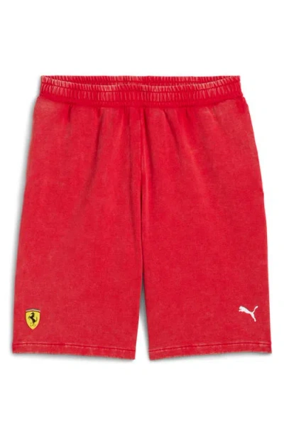 Puma Scuderia Ferrari Sportswear Logo Cotton Sweat Shorts In Red