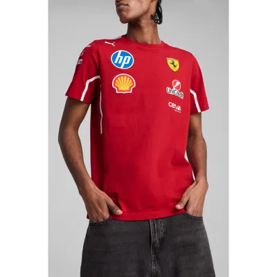 Puma Scuderia Ferrari Team Cotton Graphic T-shirt In Red