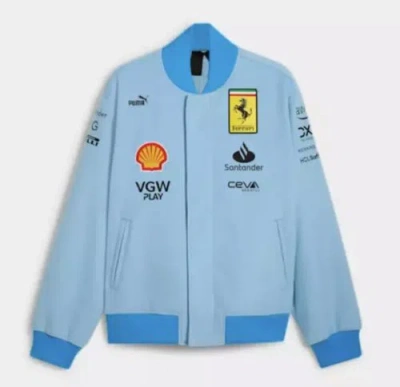 Pre-owned Puma Scuderia Ferrari Team Miami F1 Men's Varsity Jacket 2024 Size Large ? In Blue