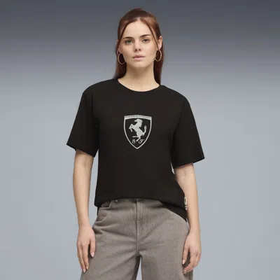 Puma Scuderia Ferrari Women's Tonal Shield T-shirt In Black
