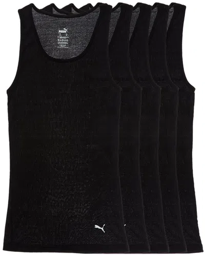 Puma Set Of 5 Classic Fit Rib Tank In Black