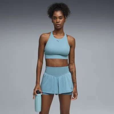 Puma Shapeluxe High Neck Women's Moisture Wicking, Mid Impact Sports Bra In Blue