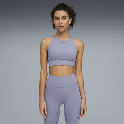 Puma Shapeluxe High Neck Women's Moisture Wicking, Mid Impact Sports Bra In Blue