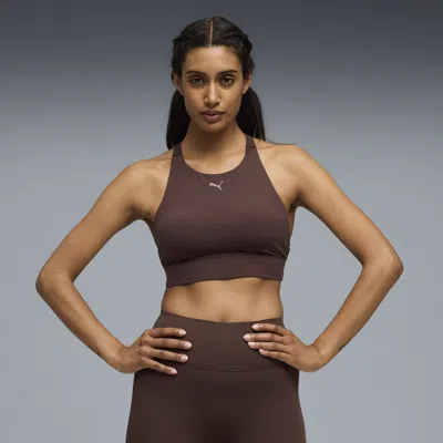 Puma Shapeluxe High Neck Women's Moisture Wicking, Mid Impact Sports Bra In Brown
