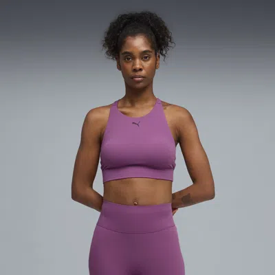 Puma Shapeluxe High Neck Women's Moisture Wicking, Mid Impact Sports Bra In Purple
