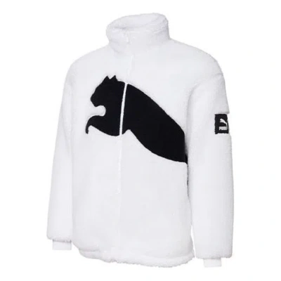 Puma Sherpa Contrasting Colors Large Logo Lamb's Wool Stay Warm Jacket White