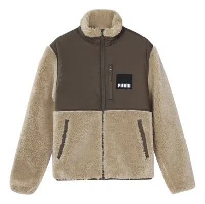 Puma Sherpa Contrasting Colors Sports Lamb's Wool Stand Collar Jacket Brown