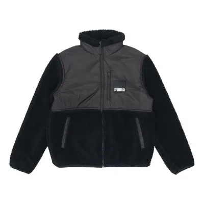 Puma Sherpa Contrasting Colors Sports Lamb's Wool Stand Collar Logo Jacket Black