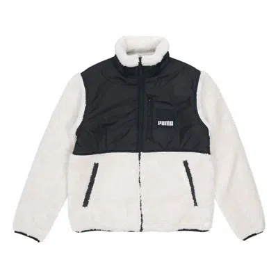 Puma Sherpa Contrasting Colours Sports Lamb's Wool Stand Collar Logo Jacket White