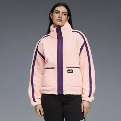 Puma Sherpa Fleece Jacket W/ Wove Women In Pink