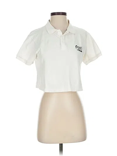 Pre-owned Puma Short Sleeve Top Ivory Collared Neckline Tops In White