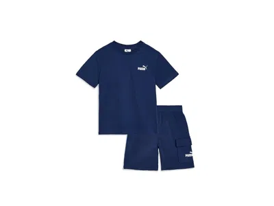Puma Short Sleeve T-shirt Cargo Fleece Short Set (little Kid/big Kid) Boy's Sets Blue Jewel: 6 Little Kid