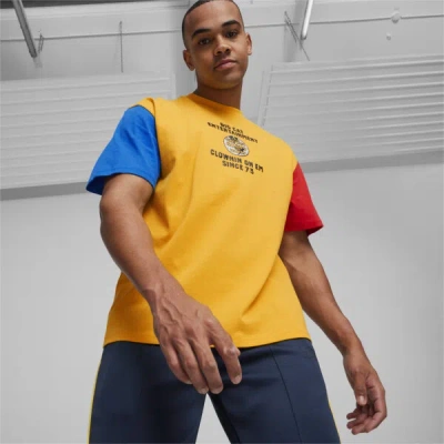 Puma Showtime Clown On Em Men's Basketball T-shirt In Yellow Sizzle-electric Blue Lemonade-for All Time Red