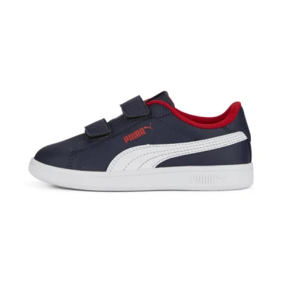 Puma Smash 3.0 Leather V Little Kids' Sneakers In Navy- White-for All Time Red