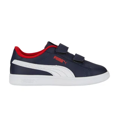 Pre-owned Puma Smash 3.0 Leather Velcro Little Kid 'navy Red' | Blue | Kid's Size 13