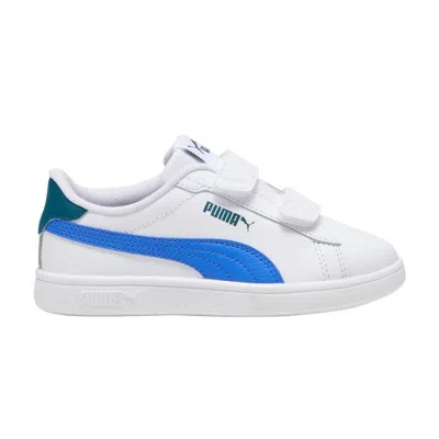 Pre-owned Puma Smash 3.0 Leather Velcro Little Kid 'white Hyperlink Blue Green' | Kid's Size 3