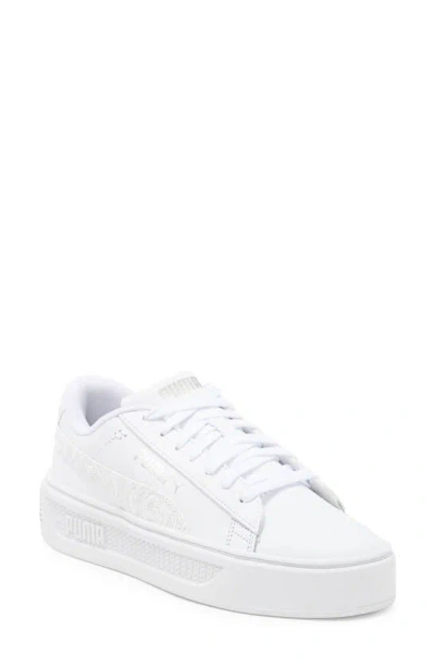 Puma Smash Platform V3 Imprint Sneaker In  White- Silver