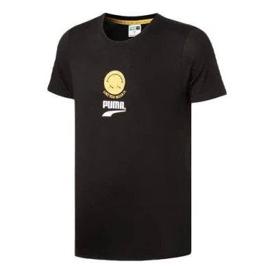 Puma Smiling Face Pattern Athleisure Casual Sports Short Sleeve Couple Style Black In Brown