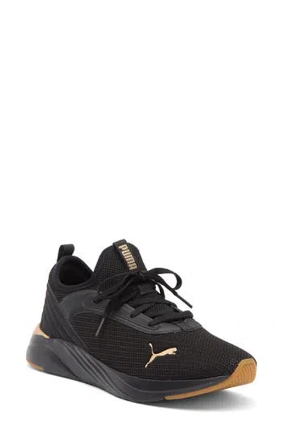 Puma Softride Ruby Luxe Sneaker In  Black- Gold-gum