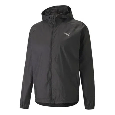 Puma Solid Color Logo Athleisure Casual Sports Woven Hooded Jacket Black