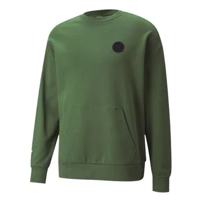 Puma Solid Color Logo Round Neck Pullover Long Sleeves Unisex Green
