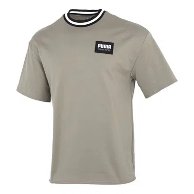 Puma Solid Men Round Neck T-shirt 'olivegreen' In Gray