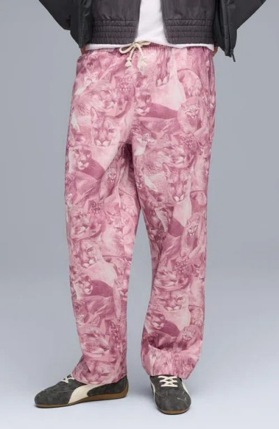 Puma Special Items Allover Cat Print Drawstring Pants In Pink